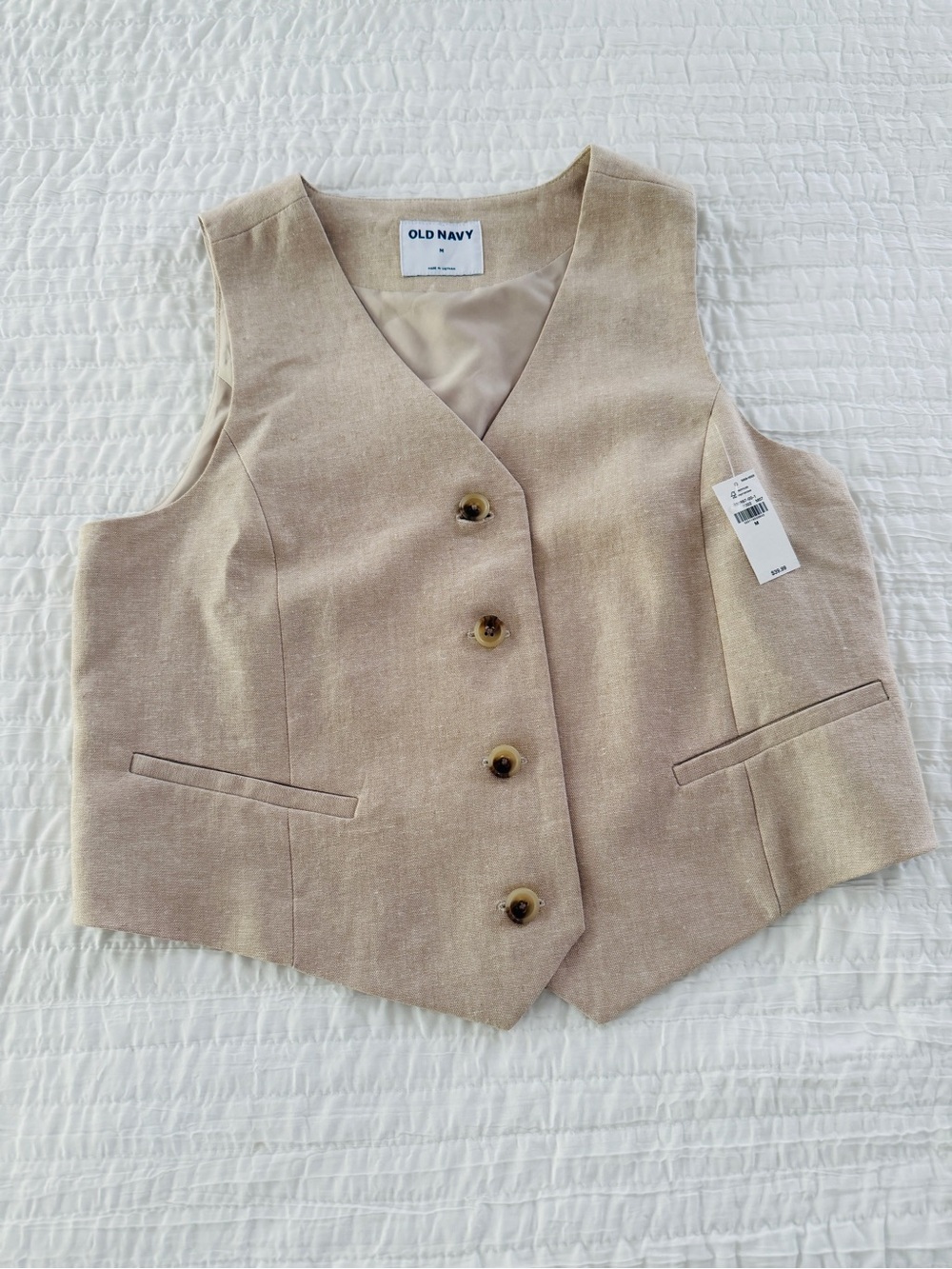 Old Navy Beige Linen-Blend Women’s Vest ( size M) - NEW